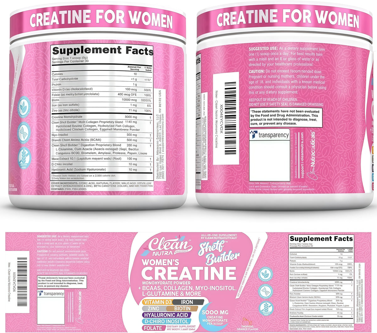 Creatine for Women, Creatine Monohydrate Powder, Collagen, Biotin, BCAA